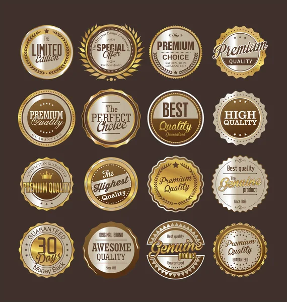 Vente rétro vintage doré badges et étiquettes — Image vectorielle