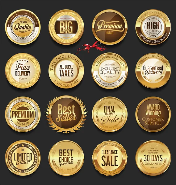 Luxe retro badges goud en zilver collectie — Stockvector