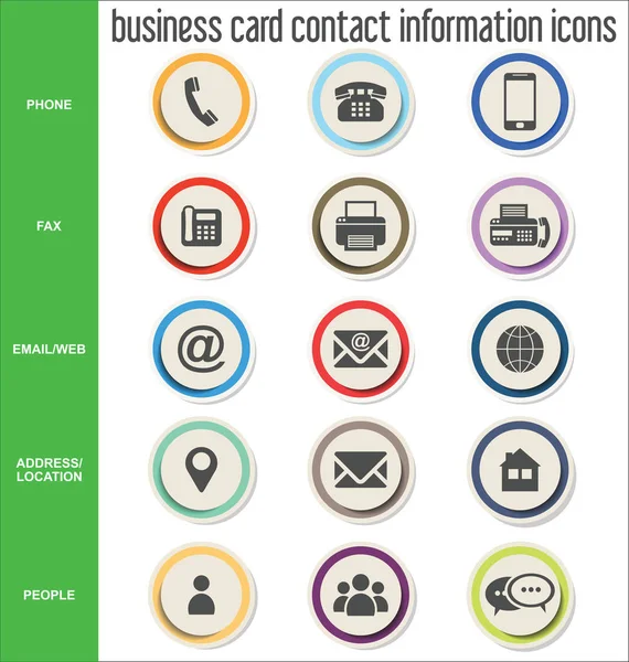 Tarjeta de visita información de contacto iconos de recogida — Vector de stock