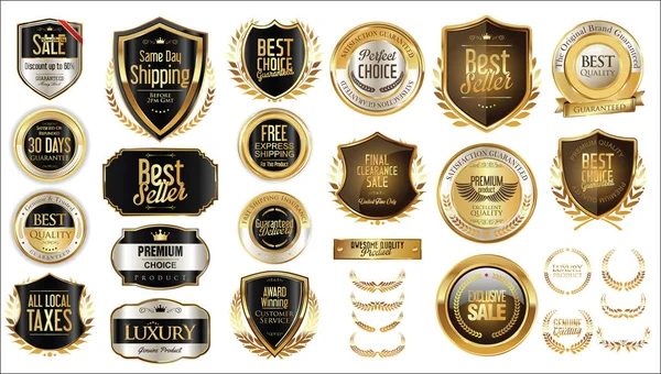 Premium et luxe argent et noir rétro badges et étiquettes collection — Image vectorielle