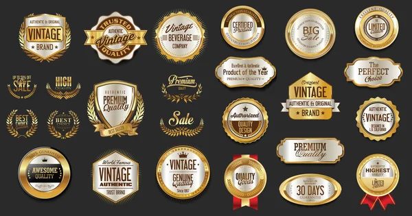 Premium et luxe argent et noir rétro badges et étiquettes collection — Image vectorielle
