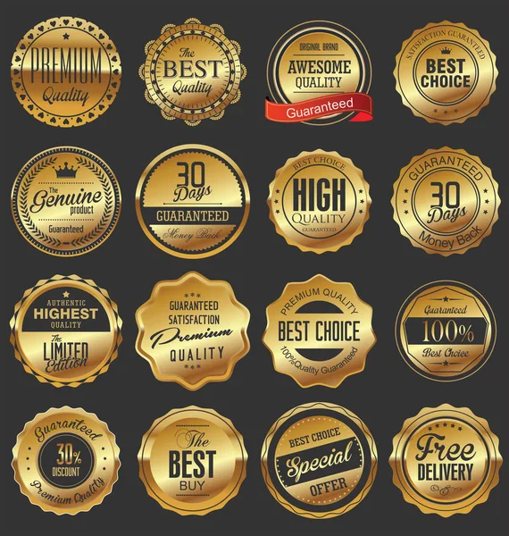 Luxury retro badges gold and silver collection — Stock Vector