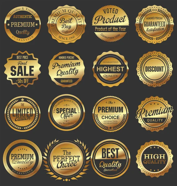 Luxury retro badges gold and silver collection — Stock Vector