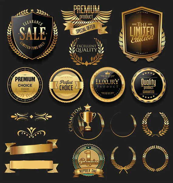 Luxury gold and silver labels retro vintage collection — Stock Vector