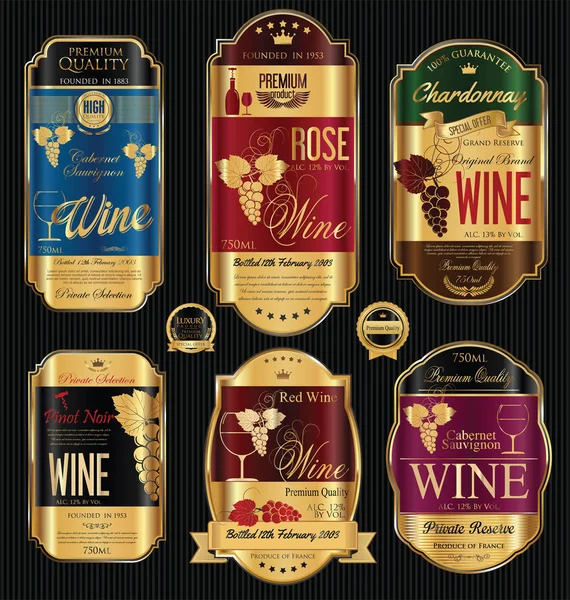 Lüks altın şarap etiketleri koleksiyonu — Stok Vektör