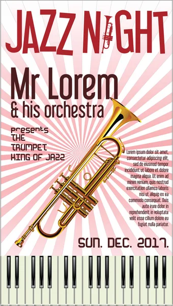 Poster Festival de Jazz Ilustração vetorial de trompete — Vetor de Stock