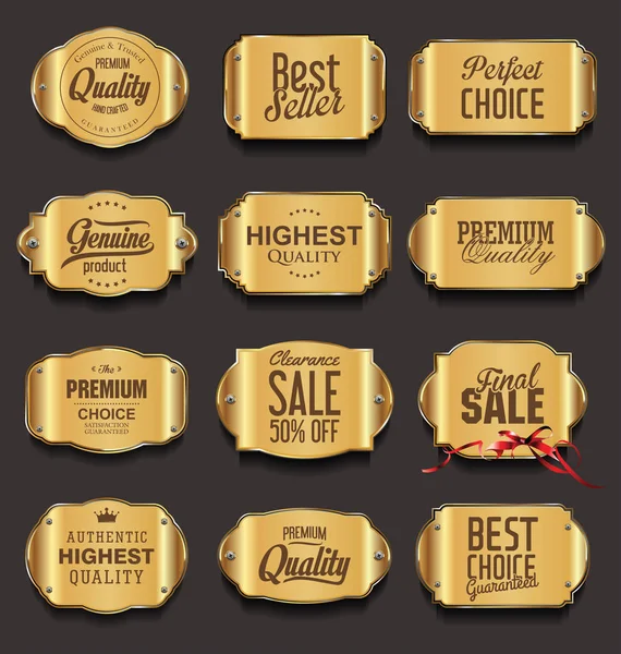 Metalen platen premium kwaliteit gouden collectie — Stockvector