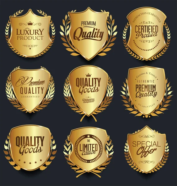 Çelenk ve rozetleri toplama altın ve gümüş kalkanlar defne