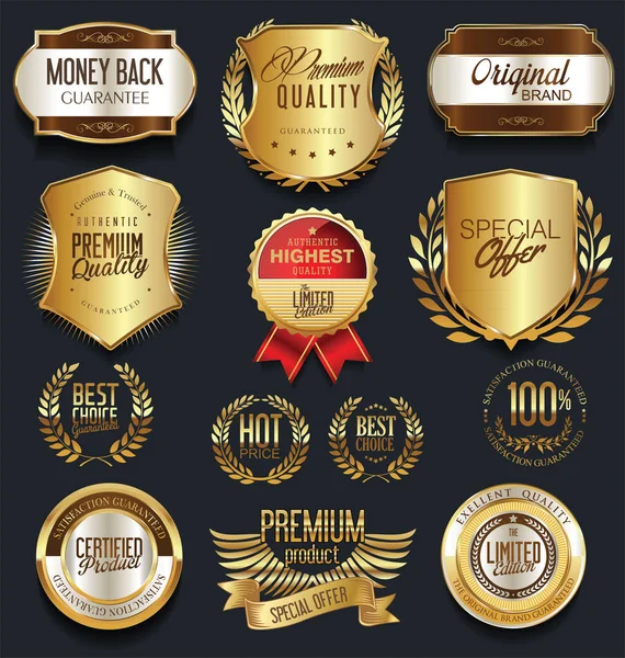 Colección de coronas de laurel y medallas de oro y plata — Vector de stock