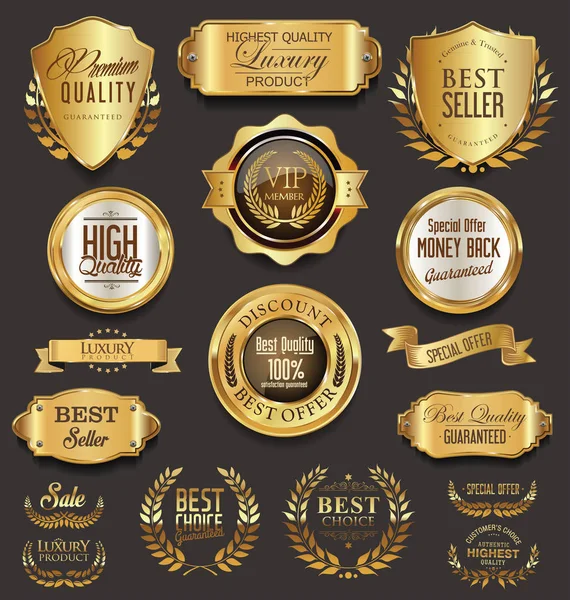 Retro vintage gouden badges collectie vectorillustratie — Stockvector