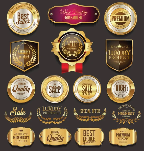 Retro vintage gouden badges collectie vectorillustratie — Stockvector