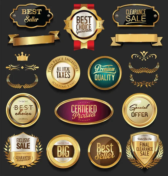 Luxury retro badges gold and silver collection — Stock Vector
