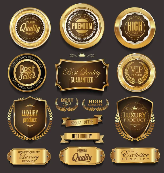 Leeg gouden frame badge en label vector collectie — Stockvector