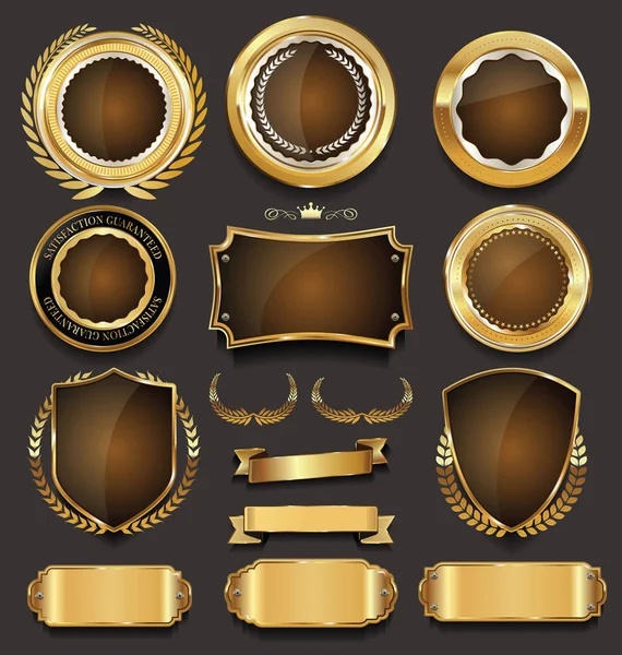 Emblema de quadro de venda dourada e coleção de vetor de etiqueta — Vetor de Stock