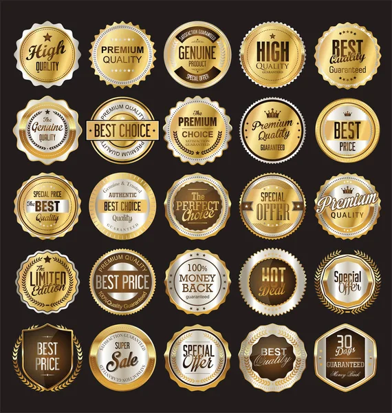 Retro vintage jelvény és a címke-arany és ezüst gyűjtemény — Stock Vector