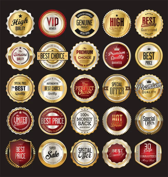 Insignia retro vintage y etiqueta colección de oro y plata — Vector de stock