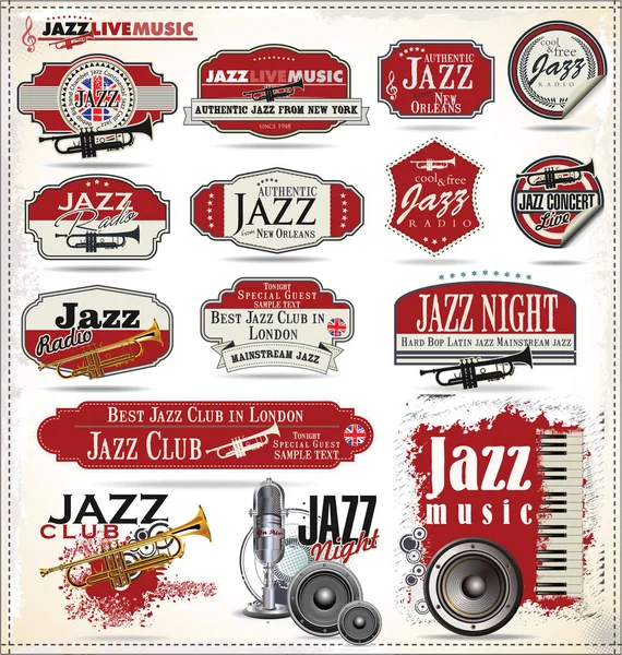 Jazzmusik badge samling — Stock vektor