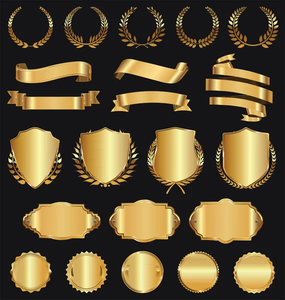 Golden retro venta insignias y etiquetas colección — Vector de stock