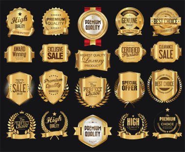 Retro altın rozet vektör çizim toplama 