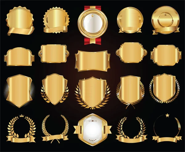 Emblemas Retro Luxo Coleção Ouro Prata — Vetor de Stock