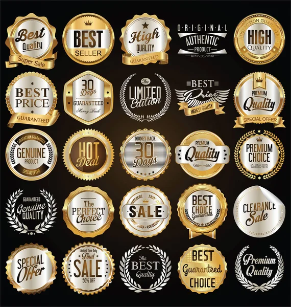 Retro Vintage Golden Badges Vector Illustration Collection — Stock Vector