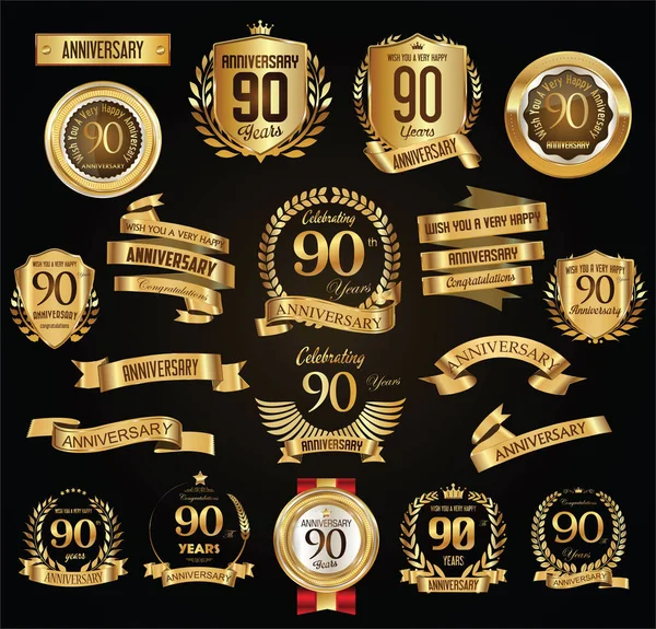 Anniversary Retro Vintage Badges Labels Vector Illustration — Stock Vector