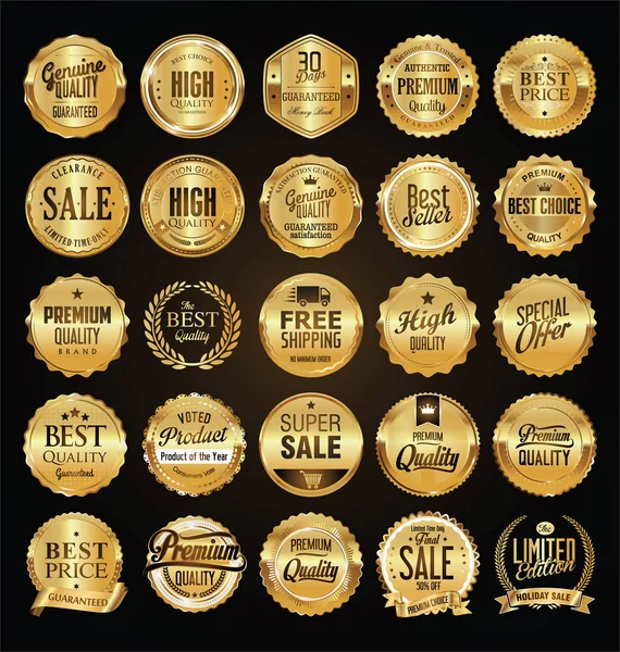 Retro Labels Badges Gouden Vector Collectie — Stockvector