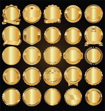 Boş altın retro etiketleri ve rozetleri altın vektör toplama 