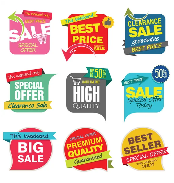 Moderne Verkoop Stickers Labels Collectie Illustratie — Stockvector