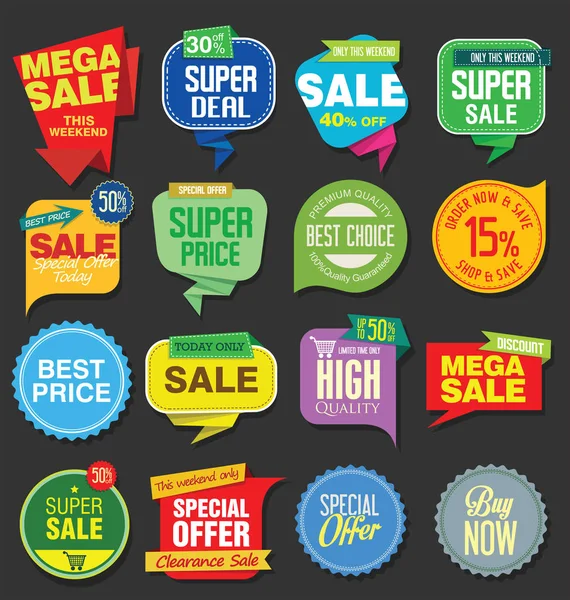 Sale Stickers Tags Kleurrijke Collectie — Stockvector