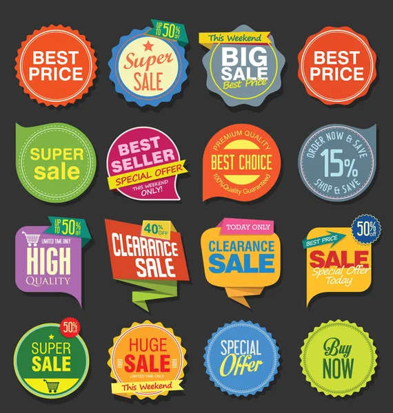 Πώληση Αυτοκόλλητα Και Ετικέτες Πολύχρωμη Συλλογή — Διανυσματικό Αρχείο