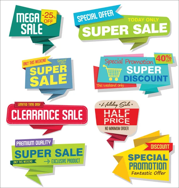 Sale Stickers Tags Colorful Collection Vector Illustration — Stock Vector