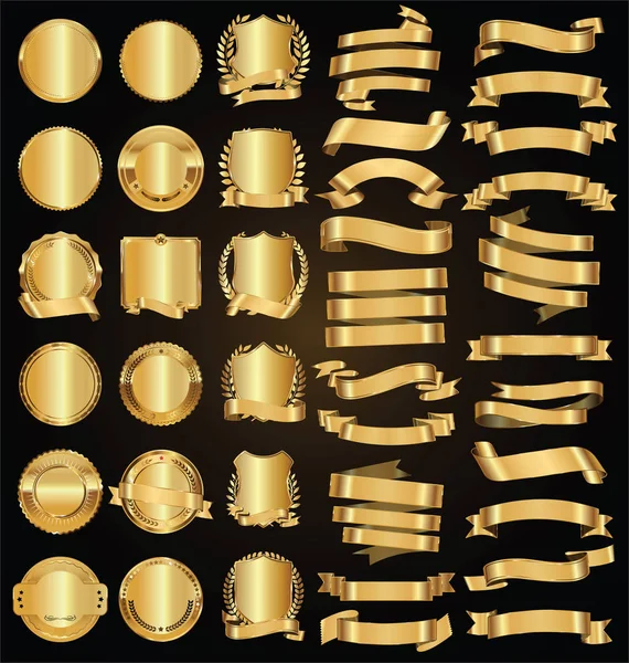 レトロな金色のリボンとラベルベクトルコレクション — ストックベクタ