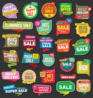 Modern satış etiketleri ve etiketleri renkli koleksiyon 
