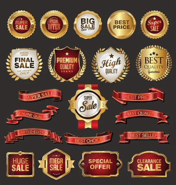 Golden Retro Sale Badges Labels Vector Collection — Stock Vector