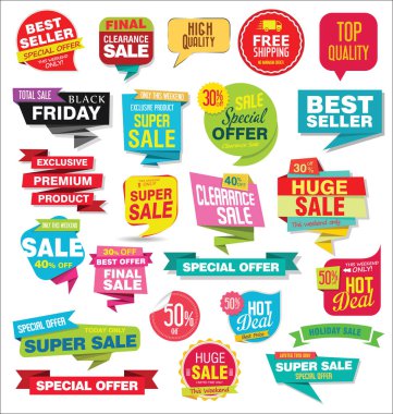 Modern satış etiketleri ve etiketleri renkli koleksiyon 