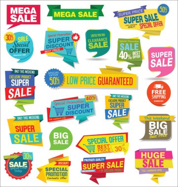 Modern satış etiketleri ve etiketleri renkli koleksiyon