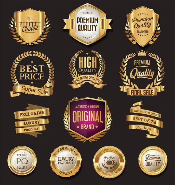 Premium Luxe Gouden Retro Badges Etiketten Collectie — Stockvector