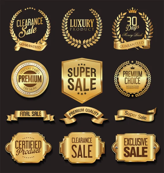 Premium Luxe Gouden Retro Badges Etiketten Collectie — Stockvector