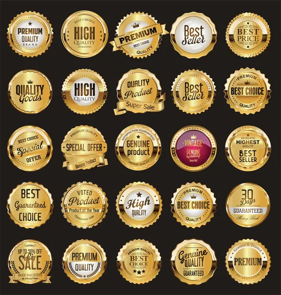 Altın Retro Satılık Rozetleri Etiketleri Koleksiyonu — Stok Vektör