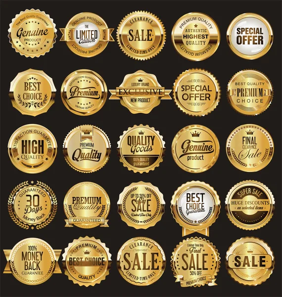 Gouden Retro Verkoop Badges Etiketten Collectie — Stockvector