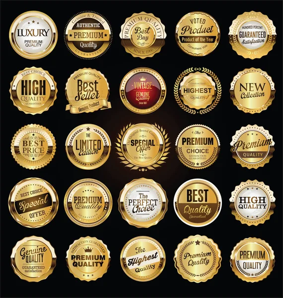 Premium Kwaliteit Retro Vintage Gouden Etiketten Collectie — Stockvector