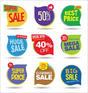 Modern satış etiketleri ve etiketleri renkli koleksiyon