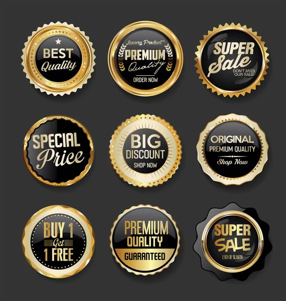 Insignias Oro Negro Ilustración Colección Super Venta — Vector de stock