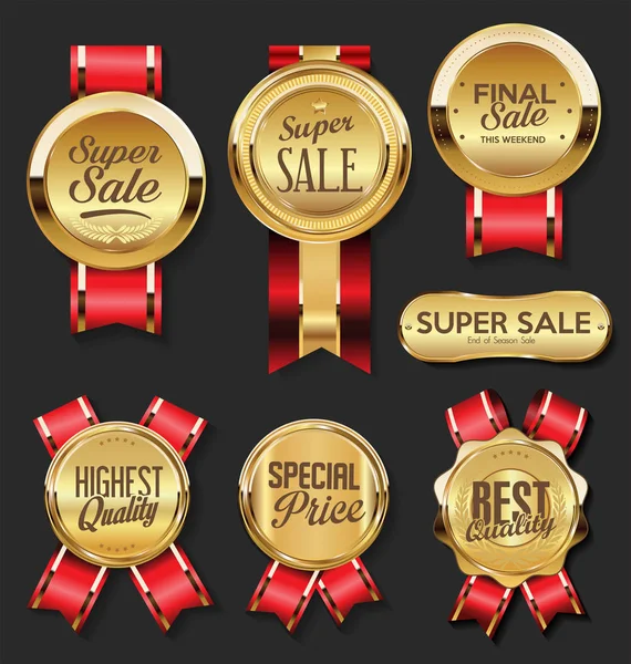 Gold Medal Red Ribbons Super Sale Collection — ストックベクタ