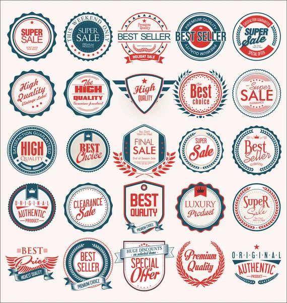 Collection Flat Shields Badges Labels Retro Style — Stock Vector