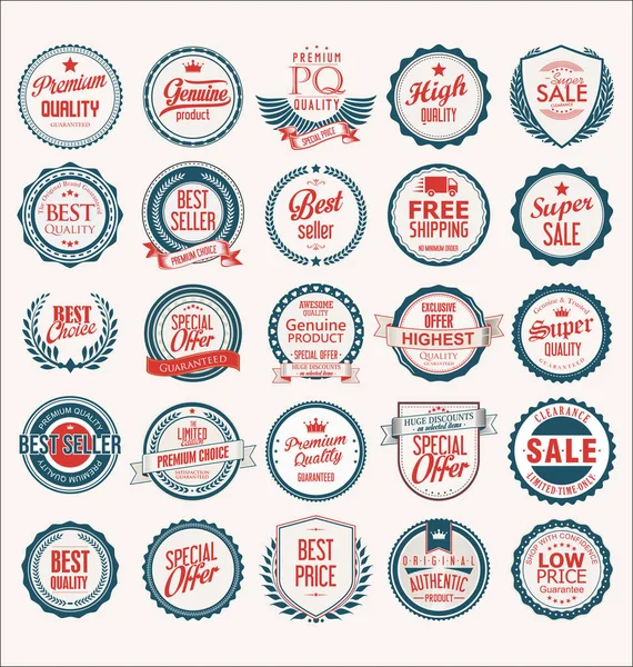 Verzameling Van Vlakke Schilden Badges Labels Retro Stijl — Stockvector