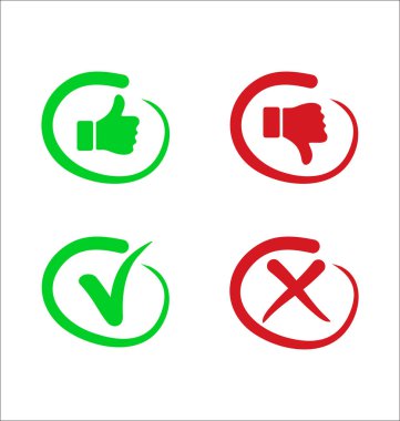 Kontrol işareti ve x simgesi düğmesini onayla ve reddet