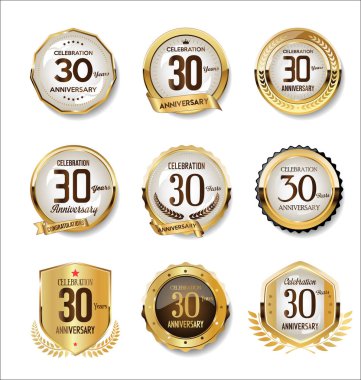 Anniversary golden retro badges collection  clipart