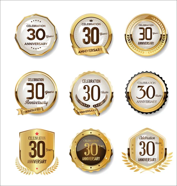 Jubileum Gouden Retro Badges Collectie — Stockvector